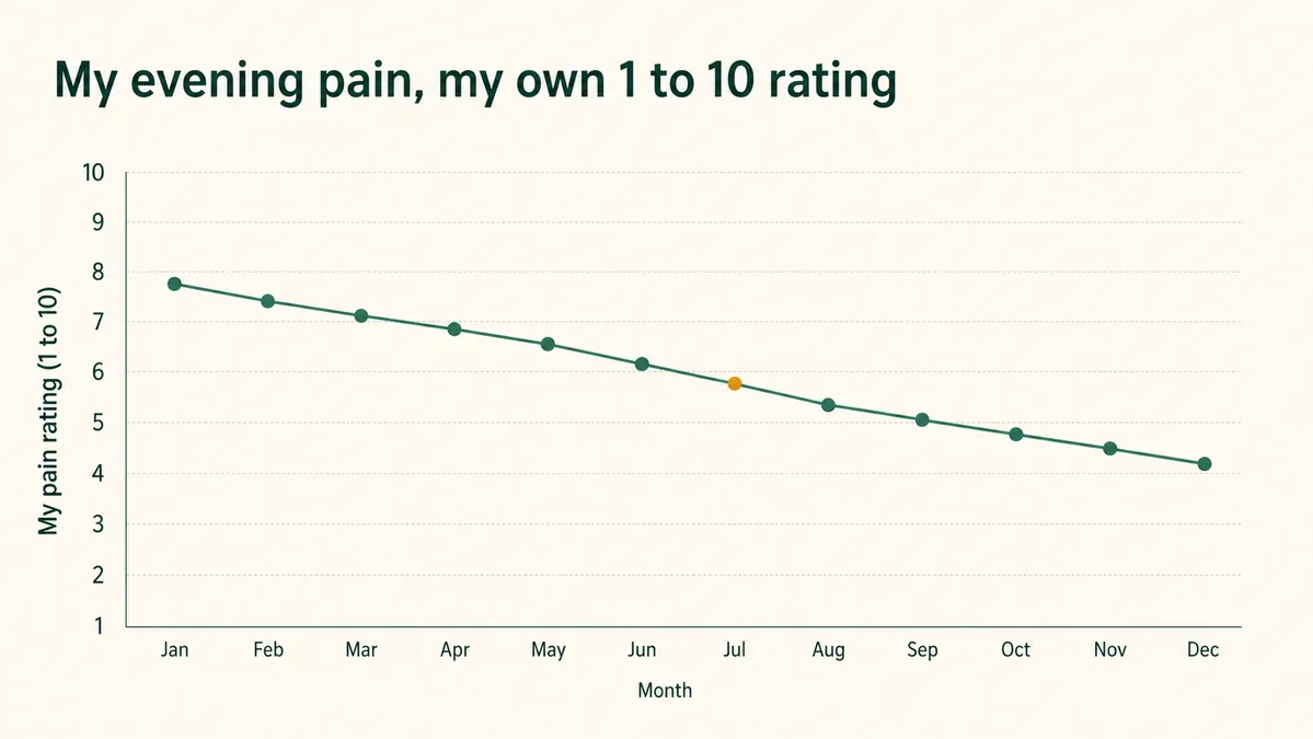 A simple bar chart showing a declining count of daily pain pills over a year